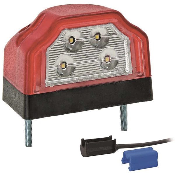 Fristom Kentekenlamp LED 12/24v 96 x 66 x 64mm DC kabel 200mm, 0,75mm² 70mm  CE, ECE-R10 / R7 / R4 rood/wit
