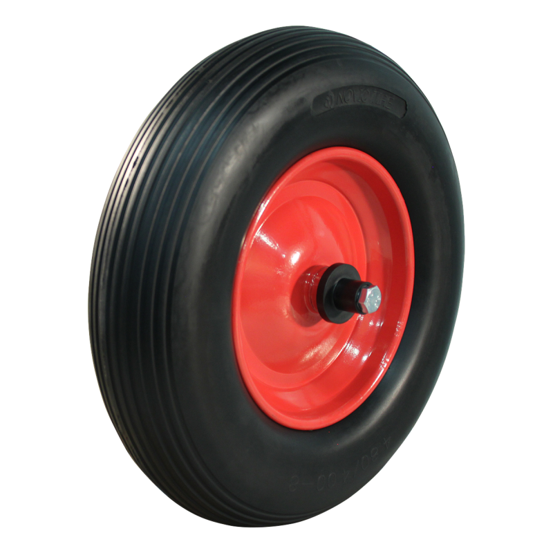 Foto Novio PU band + wiel 4.00×8 lijn + 2.50Ax8 rollager Ø20 kruiwagenas 125mm staal rood
