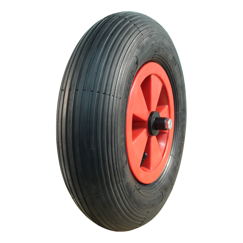 Foto NaRubb Luchtband + wiel 4.80/4.00-8 S-2301 4PR + 2.50Ax8 NL75 kruiwagenas 130mm kunststof rood