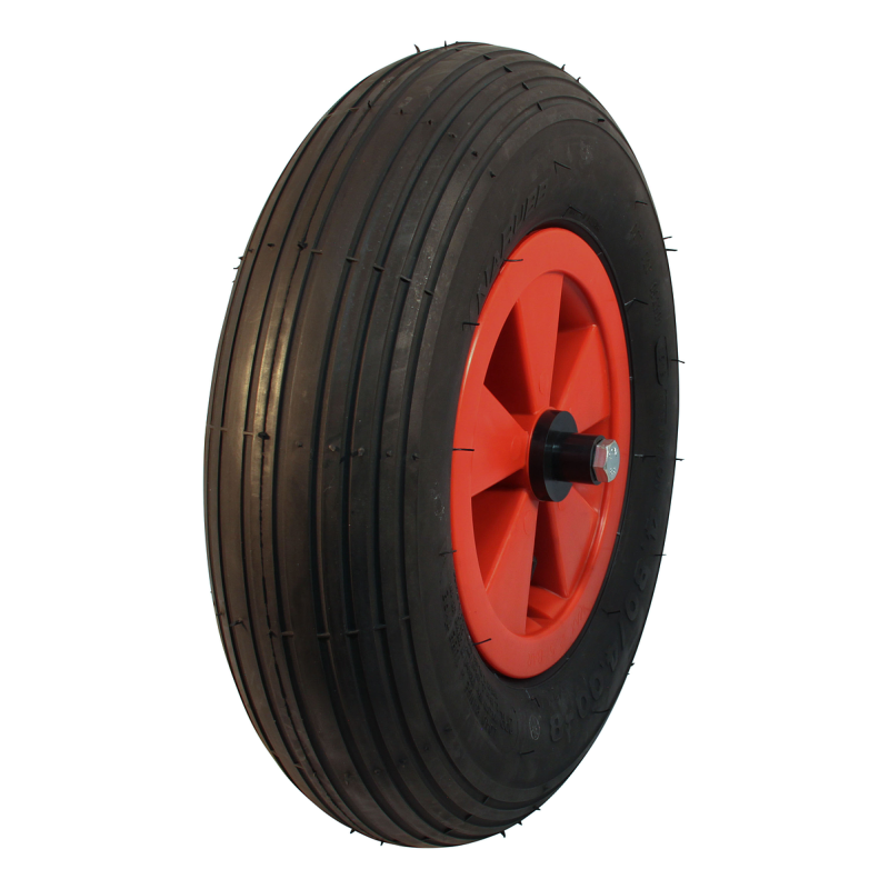 Foto NaRubb Luchtband + wiel 4.80/4.00-8 S-2301 2PR + 2.50Ax8 NL75 kruiwagenas 130mm 45 A3 kunststof rood
